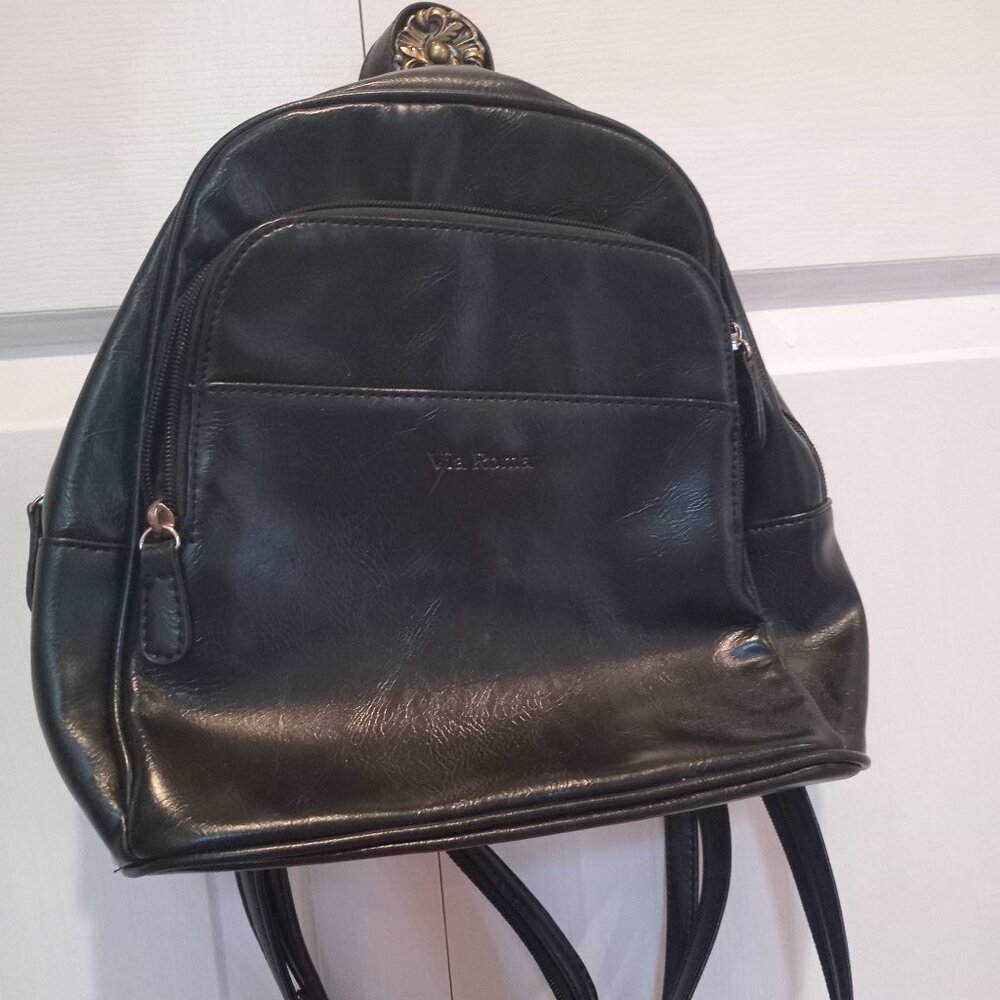 Via Roma Black Backpack Faux Leather